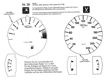 BMS Racing Tachofolie weiß für VW Golf, Jetta, Scirocco 1 GTI, Cabrio GLI `77 `80